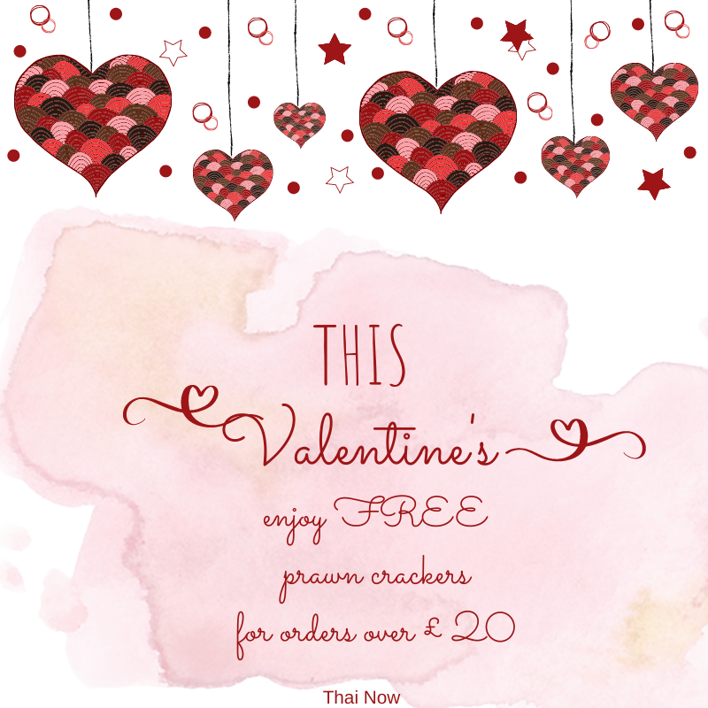 ThaiNowFood's tweet photo. This Monday we are opening especially for Valentine’s Day. 😘

To help you celebrate Valentine's day we are giving away FREE prawn crackers for every order over £20. 💕

https://t.co/frurAVOcAO 
#ThaiNow #ValentinesDay #ValentinesMeal #Tilehurst 
(T's &amp;C's apply) https://t.co/8GXn93qluL