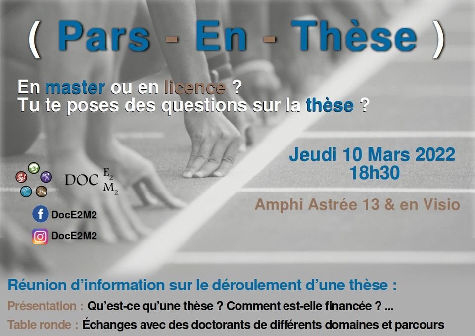 DECHEVRE Florence (@florencedech) on Twitter photo Etudiant en licence ou master, tu te poses des questions sur la thèse ? Doctorant, tu as envie de partager ton expérience ?
Pars En Thèse est fait pour toi ! Viens nous rejoindre le jeudi 10 mars à partir de 18H30 en amphi 13 Astrée sur le site de la Doua
<a href="/ecomicrolyon/">EcoMicroLyon</a> Etudiant en licence ou master, tu te poses des questions sur la thèse ? Doctorant, tu as envie de partager ton expérience ?
Pars En Thèse est fait pour toi ! Viens nous rejoindre le jeudi 10 mars à partir de 18H30 en amphi 13 Astrée sur le site de la Doua
<a href="/ecomicrolyon/">EcoMicroLyon</a>