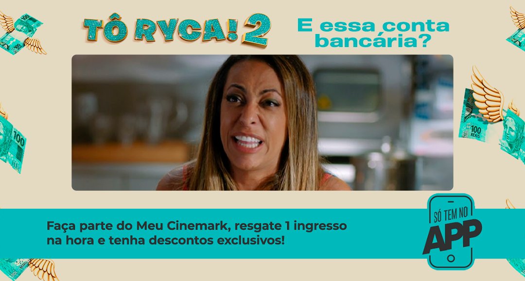 cinemarkoficial's tweet photo. Negativada? Só um pouco! Selminha, a ryca do pedaço, está pobre novamente, depois de uma nova herdeira surgir reivindicando os bens. Será que nossa guerreira vai conseguir sair da pindaíba? Só assistindo nas telonas pra saber! Compre seu ingresso pelo #APPCinemark. #ToRyca2 https://t.co/fRAHUnEOpQ