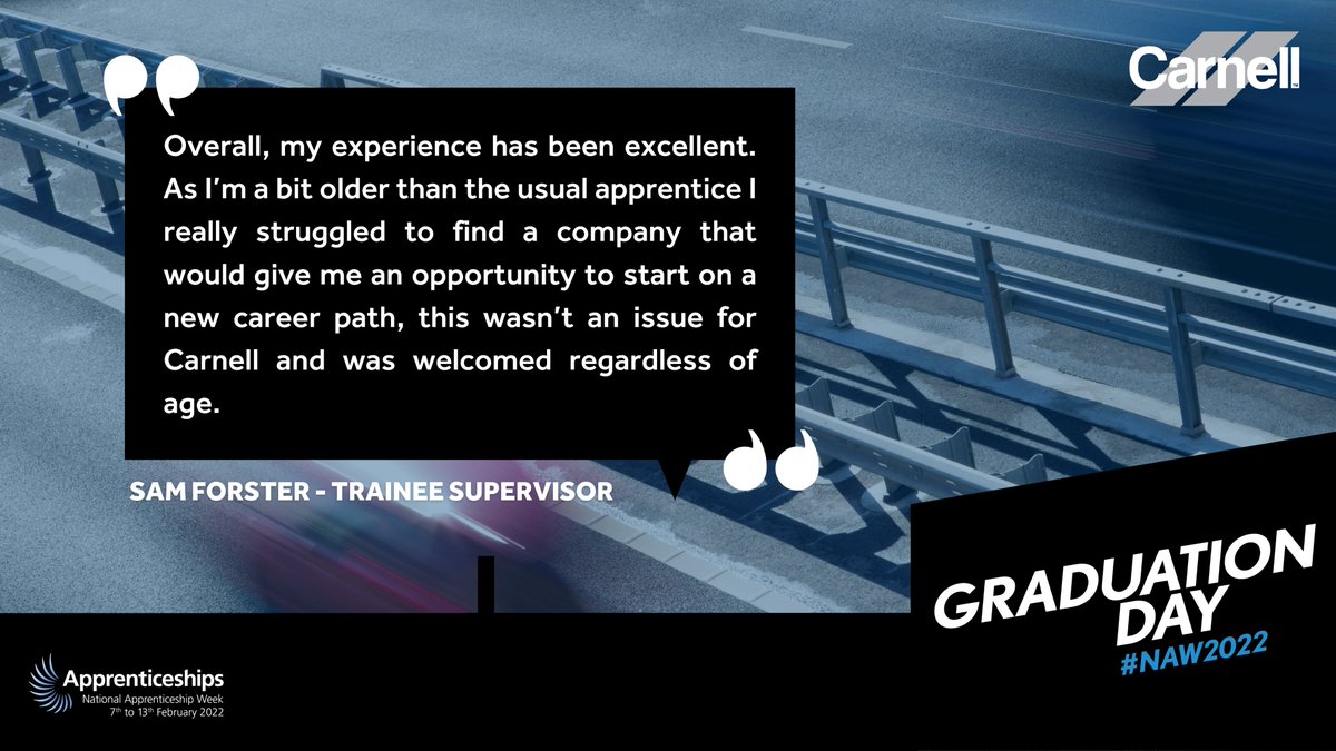 CarnellHighways's tweet photo. As #NAW2022 comes to an end, we are celebrating Graduation Day by recognising past apprentices who have completed their qualification.π
Sam Forster joined Carnell in 2018 as a Highways Maintenance Apprentice and is now a Trainee Supervisor.
#appsgrad #buildthefuture https://t.co/BKHO6Tisxp
