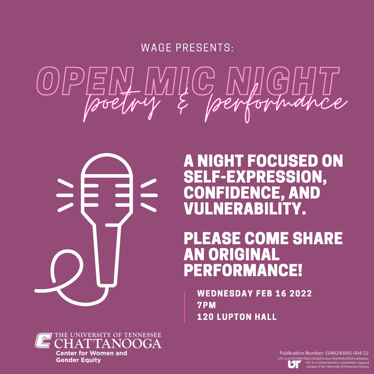 Open Mic Night 🎤 join us for a night focused on self-expression, confidence, and vulnerability starting at 7pm in Lupton 120 on Wednesday.