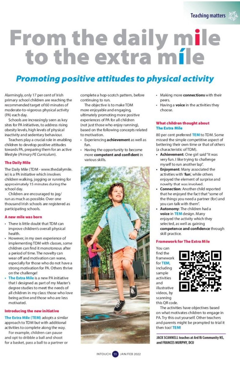 Jack Scannell (@jlscan) on Twitter photo Delighted to have this article published along with Frances Murphy in <a href="/INTOnews/">INTO (Irish National Teachers' Organisation)</a> #InTouch magazine!
Hopefully it provides teachers with ideas on how to make a mile run more enjoyable and engaging for all students💡
@irishprimarype @pdstprimarype @activeflag @schoolaem Delighted to have this article published along with Frances Murphy in <a href="/INTOnews/">INTO (Irish National Teachers' Organisation)</a> #InTouch magazine!
Hopefully it provides teachers with ideas on how to make a mile run more enjoyable and engaging for all students💡
@irishprimarype @pdstprimarype @activeflag @schoolaem