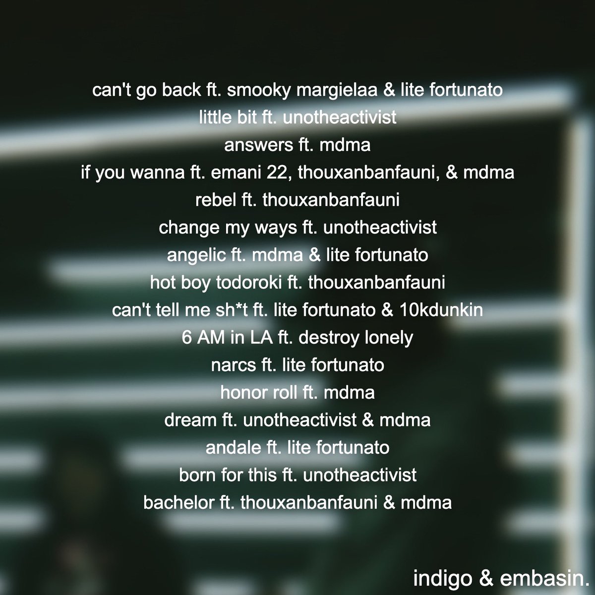 embasin's tweet photo. think they ready @isaacindigo 
indigo &amp; embasin. - rejects 
Out tonight 12 est. 
ty to all the artists involved <3 #LL22 https://t.co/3litQSvmrG