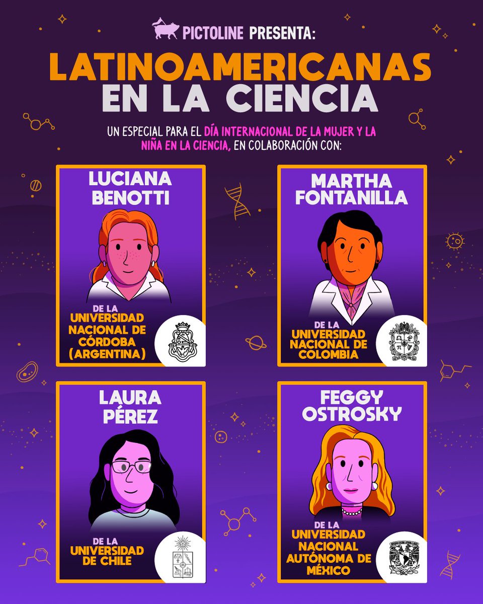 pictoline's tweet image. Cuatro mujeres 👩👩🏽👩🏻👩🏼, de cuatro universidades de Latinoamérica 🇨🇴🇨🇱🇦🇷🇲🇽, nos contaron cómo es dedicarse a la ciencia 🔭🔬

Día internacional de la mujer y la niña en la ciencia ✨🔥💪

(1/6)