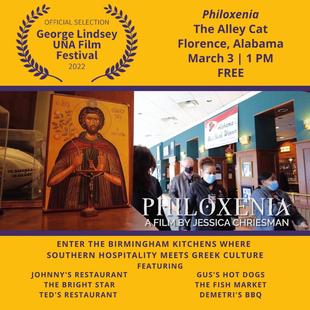 Thrilled to be returning to the George Lindsey UNA Film Festival with PHILOXENIA this Spring! This FREE screening will be at 1pm on Thursday March 3rd! 🎥🇬🇷