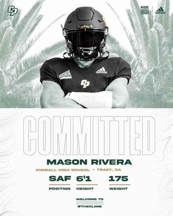 After a great talk with <a href="/CoachBBaldwin/">Beau Baldwin</a> , I am very blessed to be offered and excited to announce my commitment to continue my academic and football career at Cal Poly University! #RideHigh