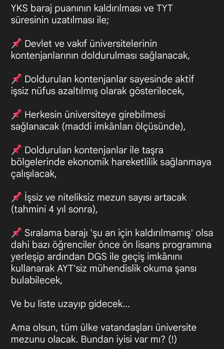 pdonuraslan's tweet photo. Eğitimde kalite düzenlemesi beklerken, dahiyane (!) reformlarla karşılaşıyoruz.

YKS baraj puanlarının kaldırılması ile bizleri neler bekliyor?

#YKS
#YKS2022 https://t.co/02n5DozDSE