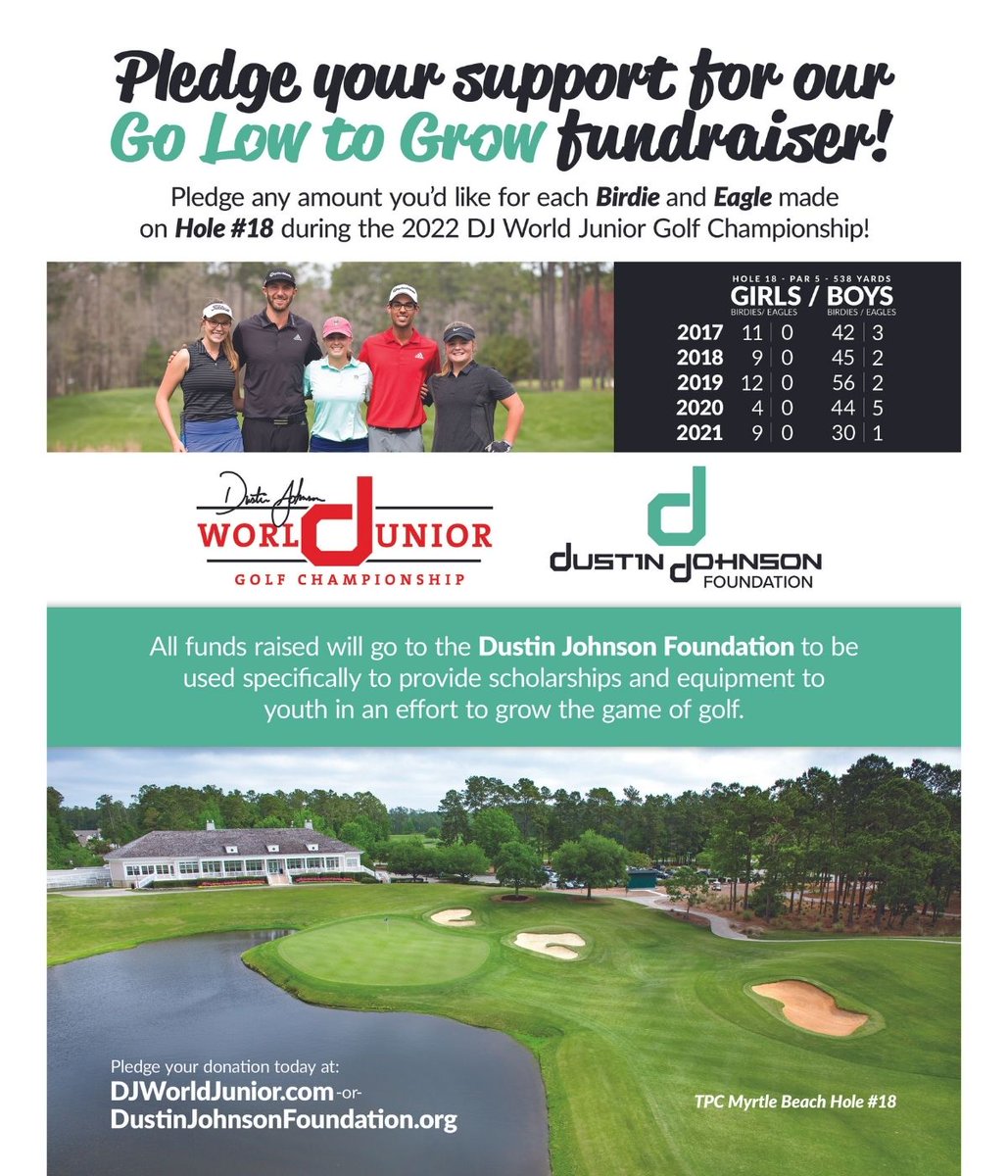 DJsFoundation's tweet photo. Go Low to Grow

Join Dustin Johnson and the Dustin Johnson Golf School in support of the Dustin Johnson Foundation during the Dustin Johnson World Junior Golf Championship this March! 

Visit https://t.co/KqmboUkC8M or https://t.co/gcHhOs2qir to donate and learn more. https://t.co/WAC2LS27xF