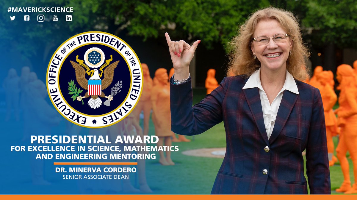 UTAScience's tweet photo. Sr. Associate Dean @minerva_cordero has earned a Presidential Award for Excellence (PAESMEM), announced this week by @WhiteHouse &amp; @NSF and in virtual ceremony today. 

#MaverickScience x @utarlington 

🗞️ https://t.co/tbVjTqCdIf
📹 https://t.co/8zcsi3Tz8o https://t.co/JpjxOvltDR