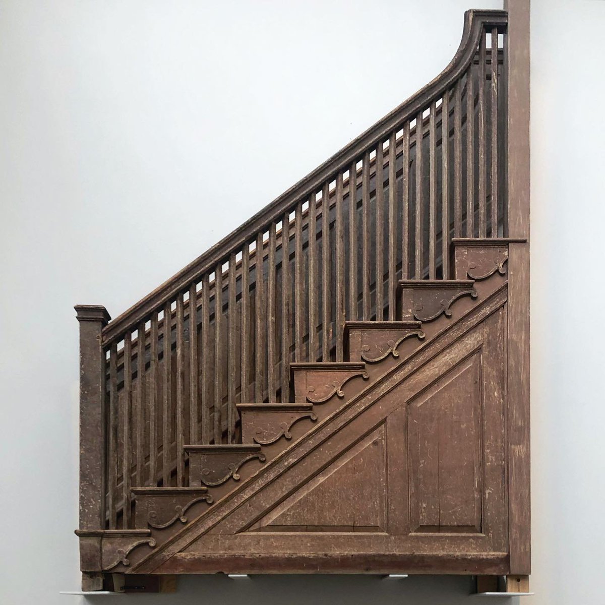 Yellow pine + tulip poplar stair from <a href="/VisitMenokin/">Menokin</a>, built c. 1769 for Francis Lightfoot Lee + Rebecca Plater Tayloe. Originally painted white, the stair was removed w other paneling in 1968 as the sandstone plantation house fell into ruin. Now <a href="/colonialwmsburg/">Colonial Williamsburg</a> #vastearlyamerica