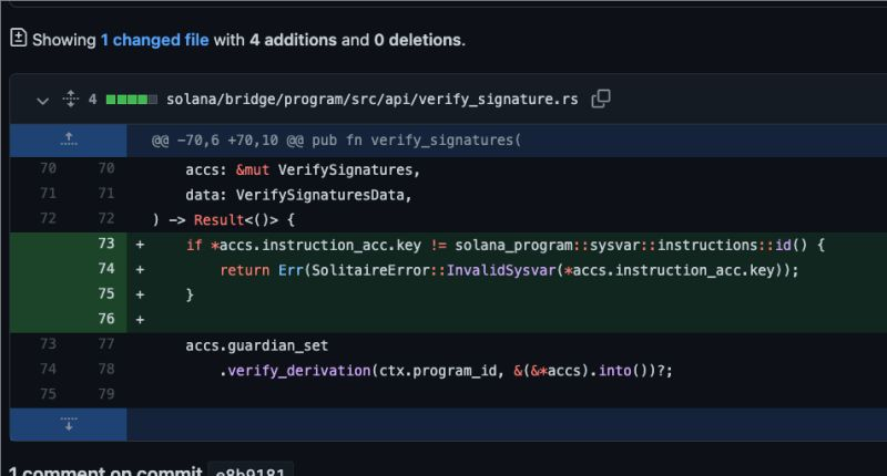 milindwaicool's tweet photo. Not having these 4 lines of code resulted in a $350Million crypto #hack #heist on the #Solana Network last week. The loss was quickly recapitalized and the bug fixed. It is a brave new world. https://t.co/m1UpWkOZBJ