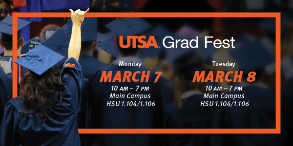 UTSAOneStop's tweet image. Are you graduating this spring? Attend #UTSAGradFest and get all your questions answered related to graduation and commencement! #UTSAGrad22 onestop.utsa.edu/gradfest