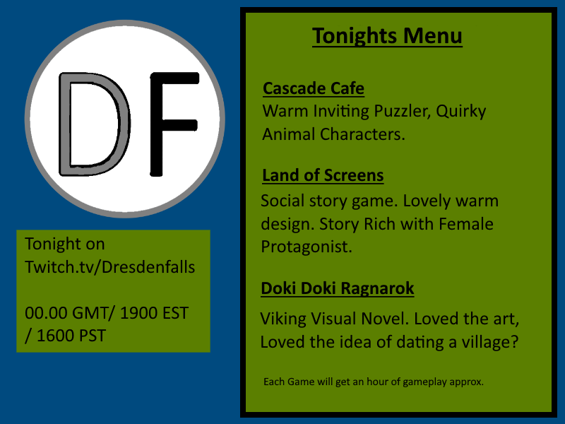 Dresdenfalls's tweet photo. Time for something different, First Look night. #Cascadecafe #LandofScreens #DokiDokiRagnarok #Firstlook First hour of gameplay to see if I want to play them for longer. Love trying games that bring something different to the table. https://t.co/fAlRI49cgk