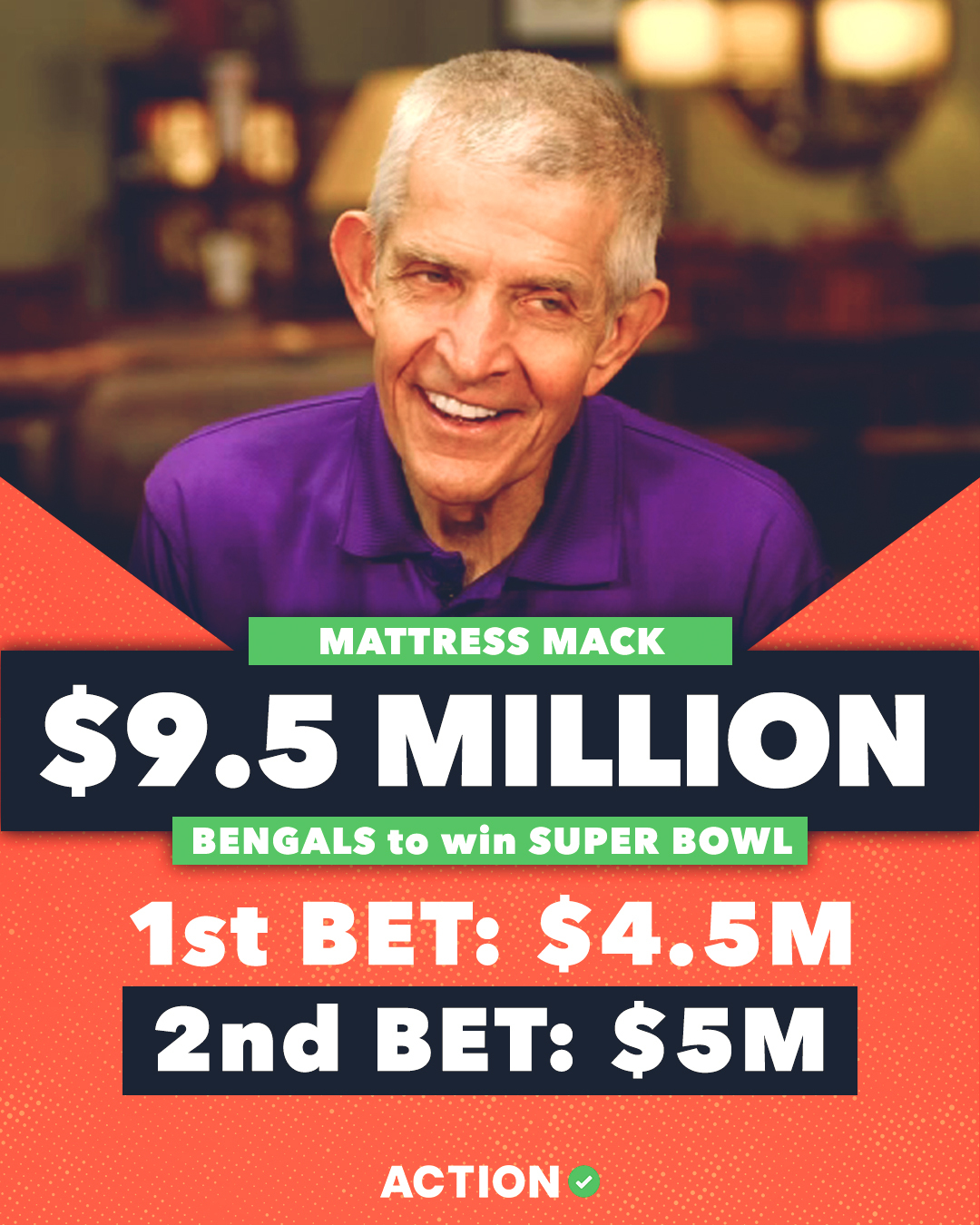 Action Network on X: 'Mattress Mack will win $16.2 MILLION if the Bengals  win the Super Bowl 