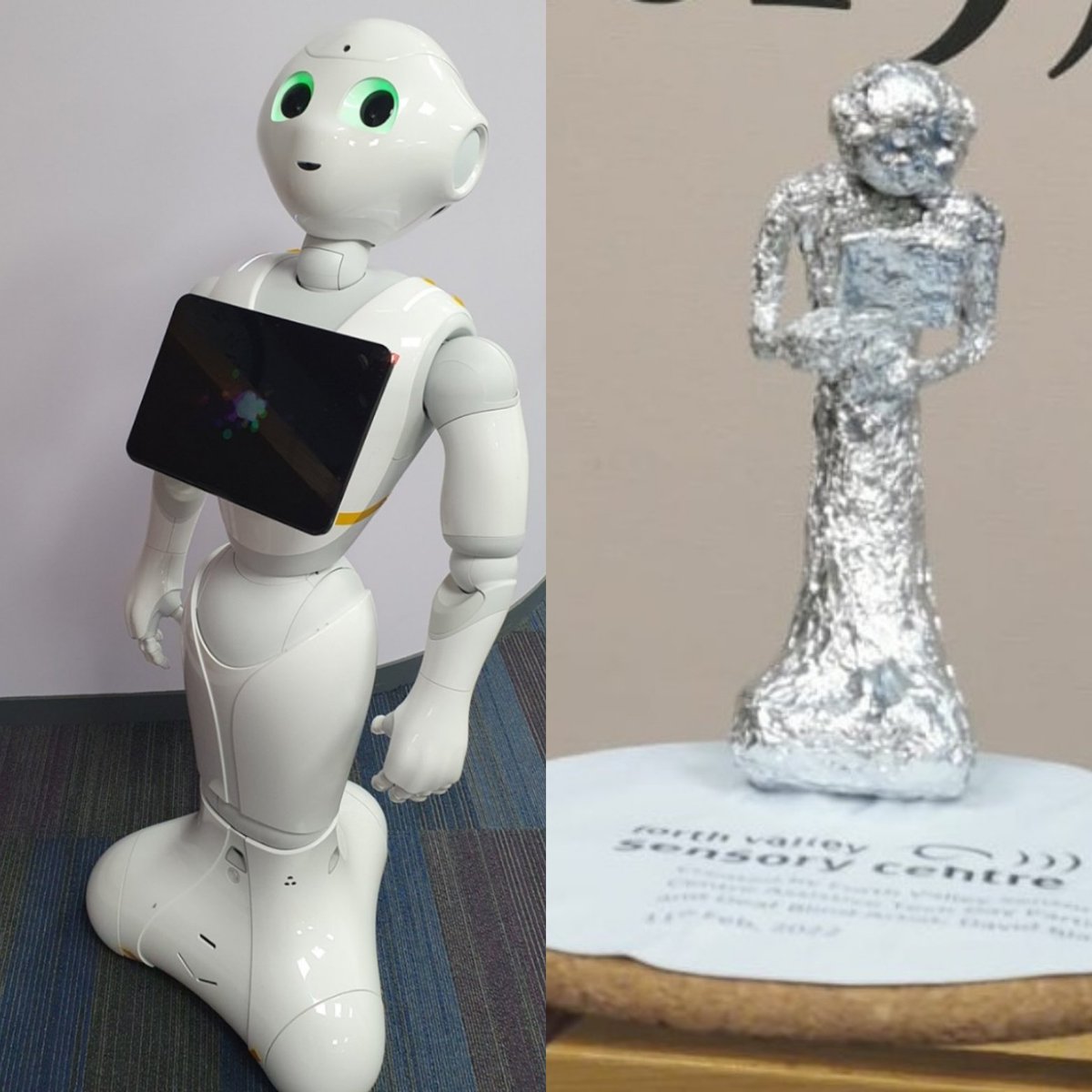 Amazing foil sculpture of assistive robot Pepper created by our multi talented blind cook David <a href="/FVSensoryCentre/">Forth Valley Sensory</a> <a href="/WasimJawa/">Wasim Ahmad</a> <a href="/Reid_all/">Jonathan Reid</a> @JamesAdamsRNIB <a href="/janismcdco/">Janis McDonald</a> <a href="/ErinScrutton/">Erinclare Scrutton</a> #artist #ArtificialIntelligence