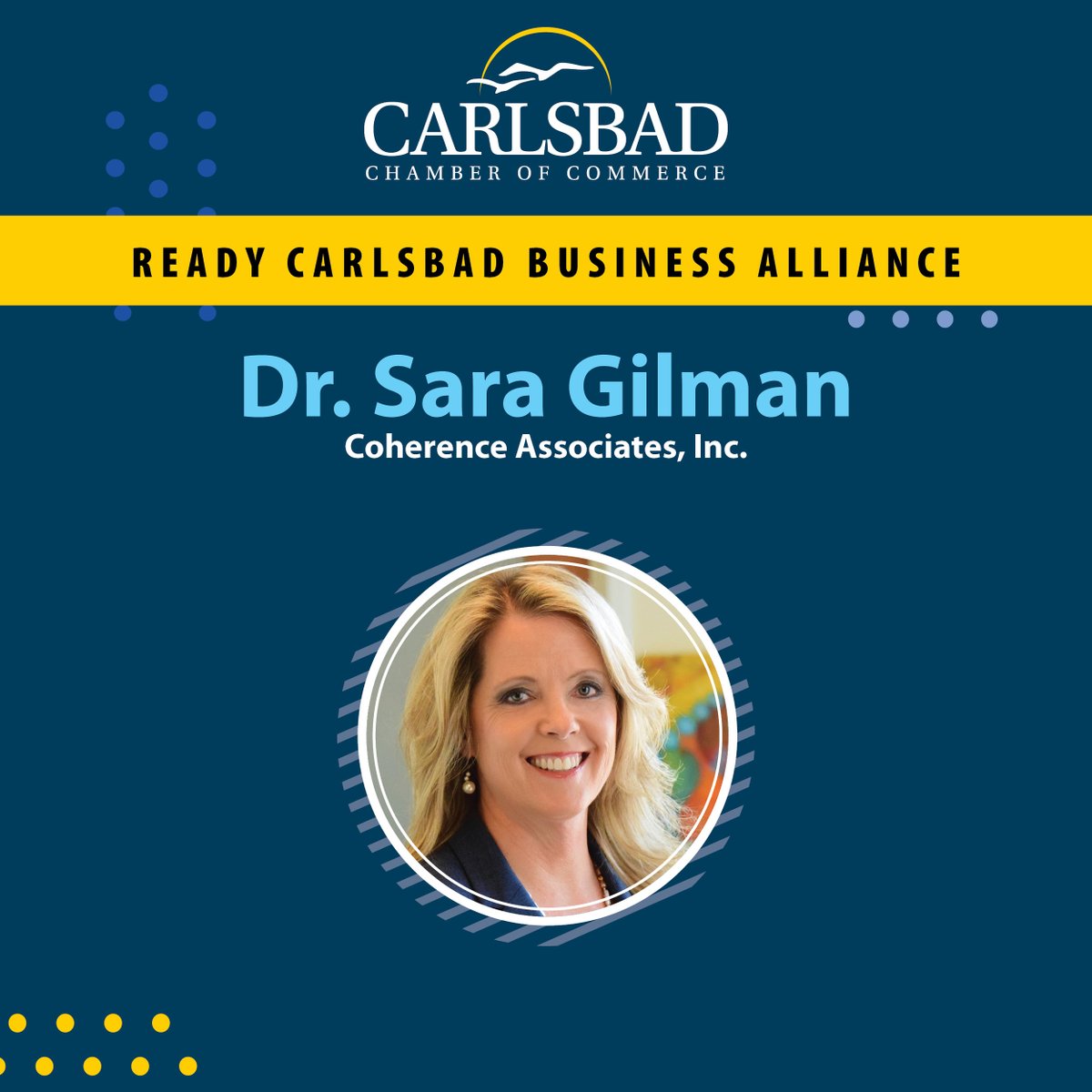 ChamberCarlsbad's tweet photo. Dr. Sara Gilman has been an active member of the Ready Carlsbad Business Alliance for several years.
Her contributions highlighting the importance of mental health, especially during the pandemic, have been incredibly valuable.
Congrats to our 2021 #RCBA Member of the Year! https://t.co/fn1bLmFHAL