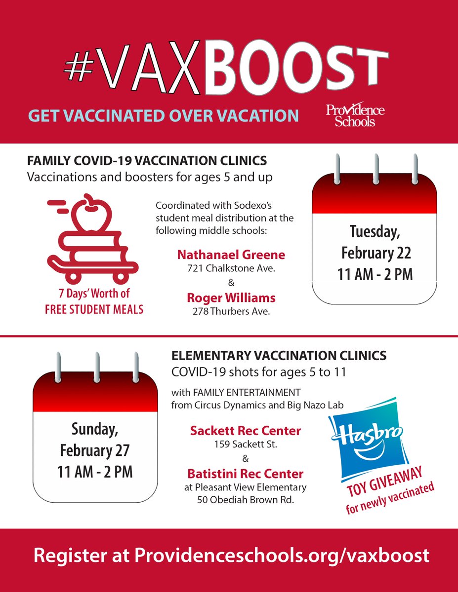 pvdschools's tweet photo. #Vaxboost Get vaccinated or boosted during February vacation. Events on 2/22 and 2/27. https://t.co/pPIriSUlDl https://t.co/UEmPfutDES
