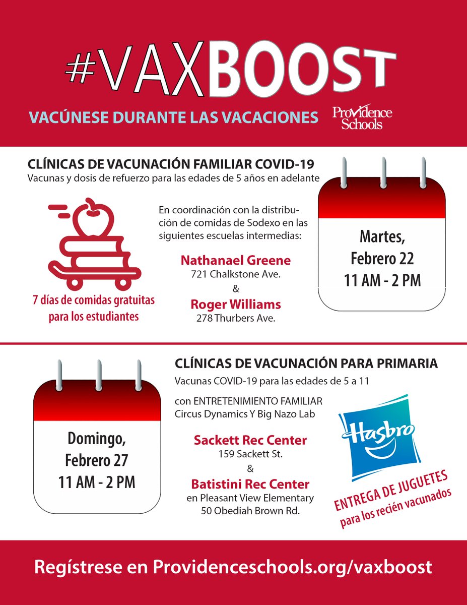 pvdschools's tweet photo. #Vaxboost ¡Obtenga vacunas y dosis de refuerzo durante las vacaciones de febrero! Eventos del 22/2 y 27/2. https://t.co/pPIriSUlDl https://t.co/XxhV7iM9Nr