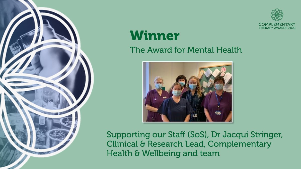 Huge congratulations go to the winners of the Award for Mental Health, Dr Jacqui Stringer &amp; the team at <a href="/TheChristieNHS/">The Christie NHS</a> for the Supporting our Staff (SoS) initiative. Excellent work!
<a href="/Integrative_HC/">Integrative Health Convention</a> <a href="/CollegeofMed/">College of Medicine</a> <a href="/ukhealthradio/">UK Health Radio™</a> #CompTherapyStars