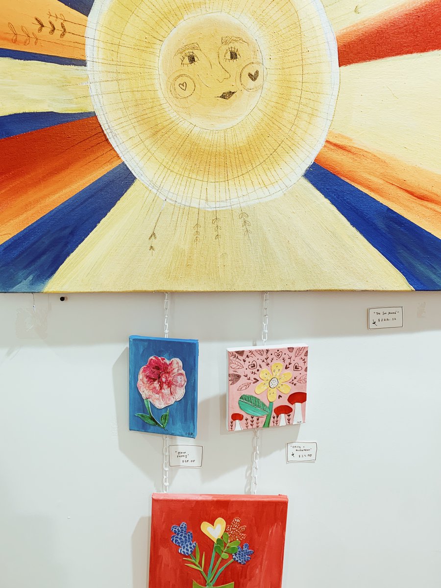Gm! I hung up some new pieces for my HAPPY FLOWER show IRL today 🧡🌈 #illustration #flowers #Illustrator