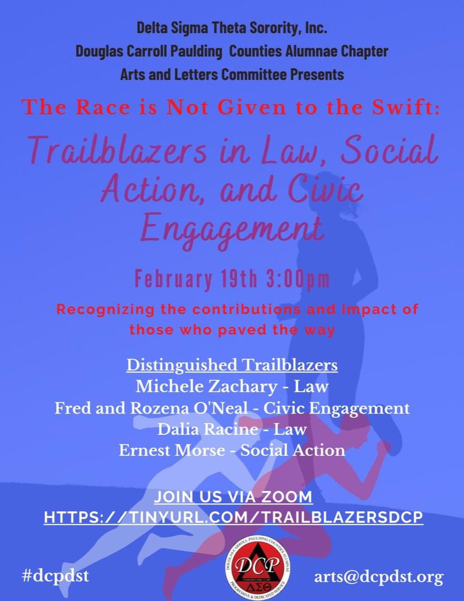 DCPdeltas's tweet photo. Join Douglas Carroll Paulding Counties Alumnae Chapter [Arts and Letters Committee] as we celebrate our local Black history in law, social action, and civic engagement, and recognize the unsung trailblazers whose contributions made an impact that paved the way for others. https://t.co/0pLdBFS24Q