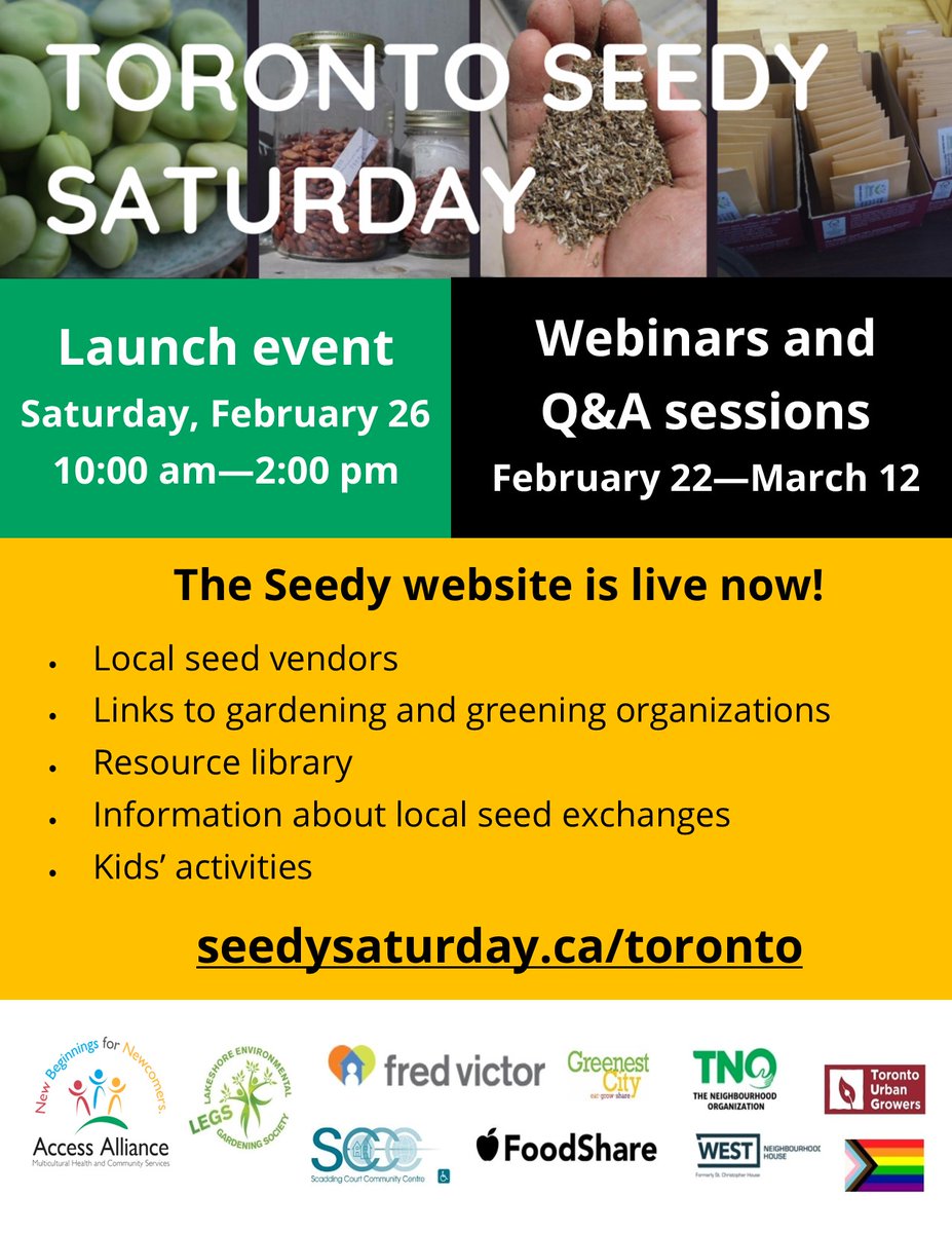 scadding_court's tweet photo. TORONTO SEEDY SATURDAY
If you would like to learn more about gardening with vegetables and native plants, then the Toronto Virtual Seedy Saturday (TVSS) is the perfect event for you!
For more information and registration, check out https://t.co/xvMlUnHRkI. https://t.co/26QnhYcJRx