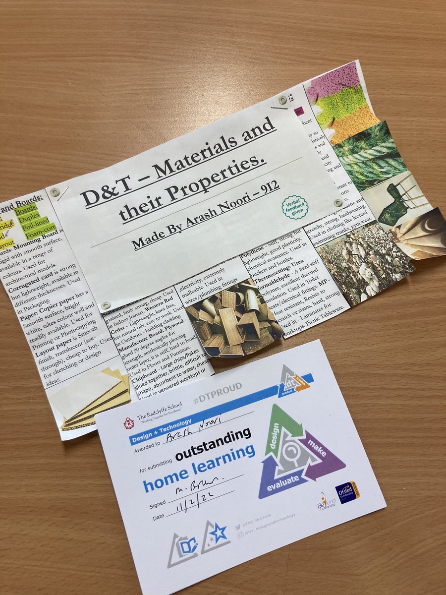 TRS_DesTech's tweet photo. Materials and their properties. A selection of above and beyond home learning tasks from Year 9 today 🌟#DTPROUD https://t.co/9HOB7zMw3U