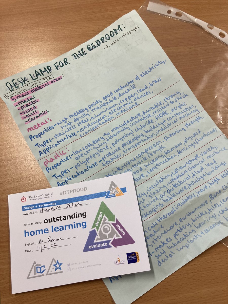 TRS_DesTech's tweet photo. Materials and their properties. A selection of above and beyond home learning tasks from Year 9 today 🌟#DTPROUD https://t.co/9HOB7zMw3U