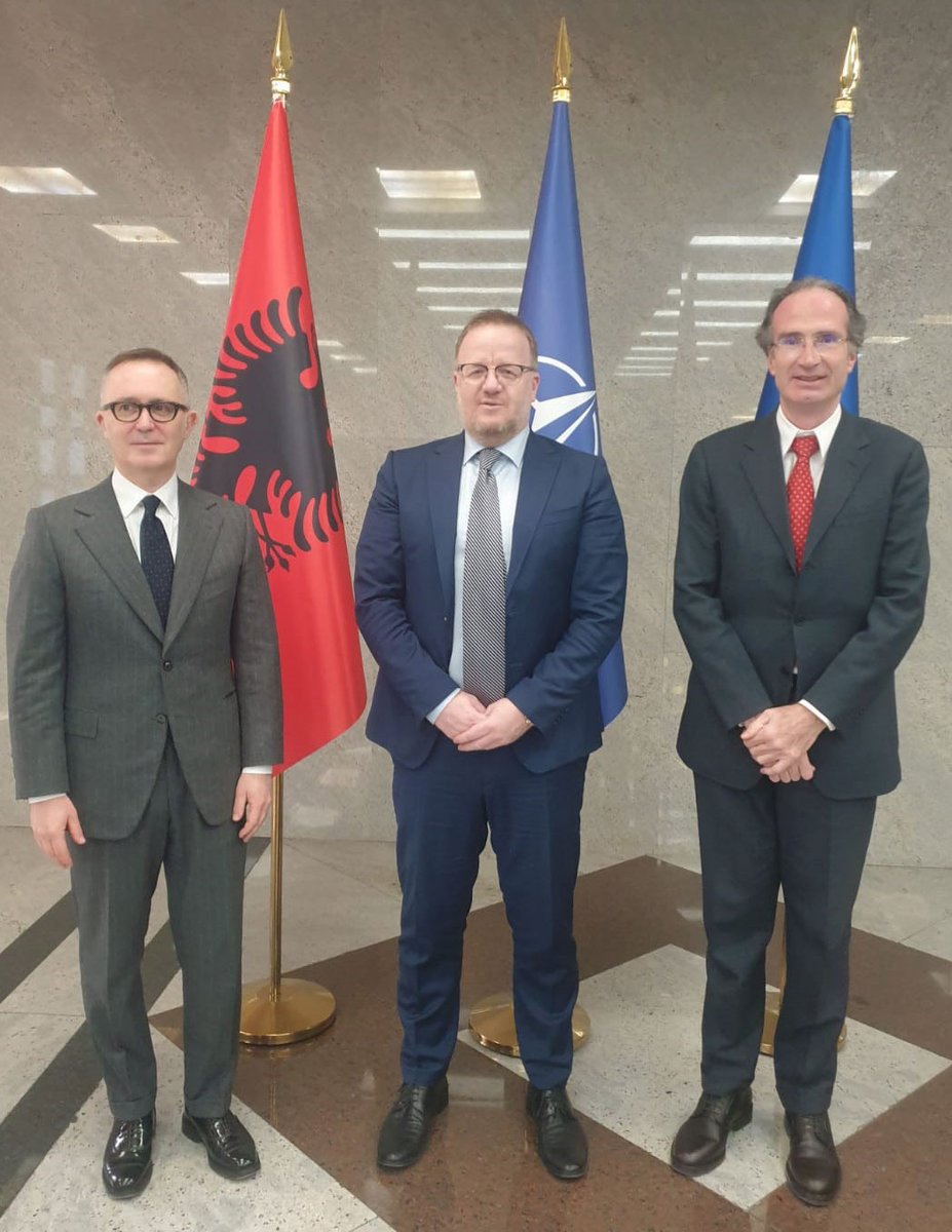 EUI_EU's tweet photo. During his visit to Tirana, EUI Secretary General @mdelpanta met the Albanian Ministry of Education.

He joined Deputy Foreign Minister @TareAgron &amp; Amb. Fabrizio Bucci @ItalianAmbALB for a productive conversation on strengthening the collaboration in higher education &amp; research. https://t.co/CCVTajgFHD