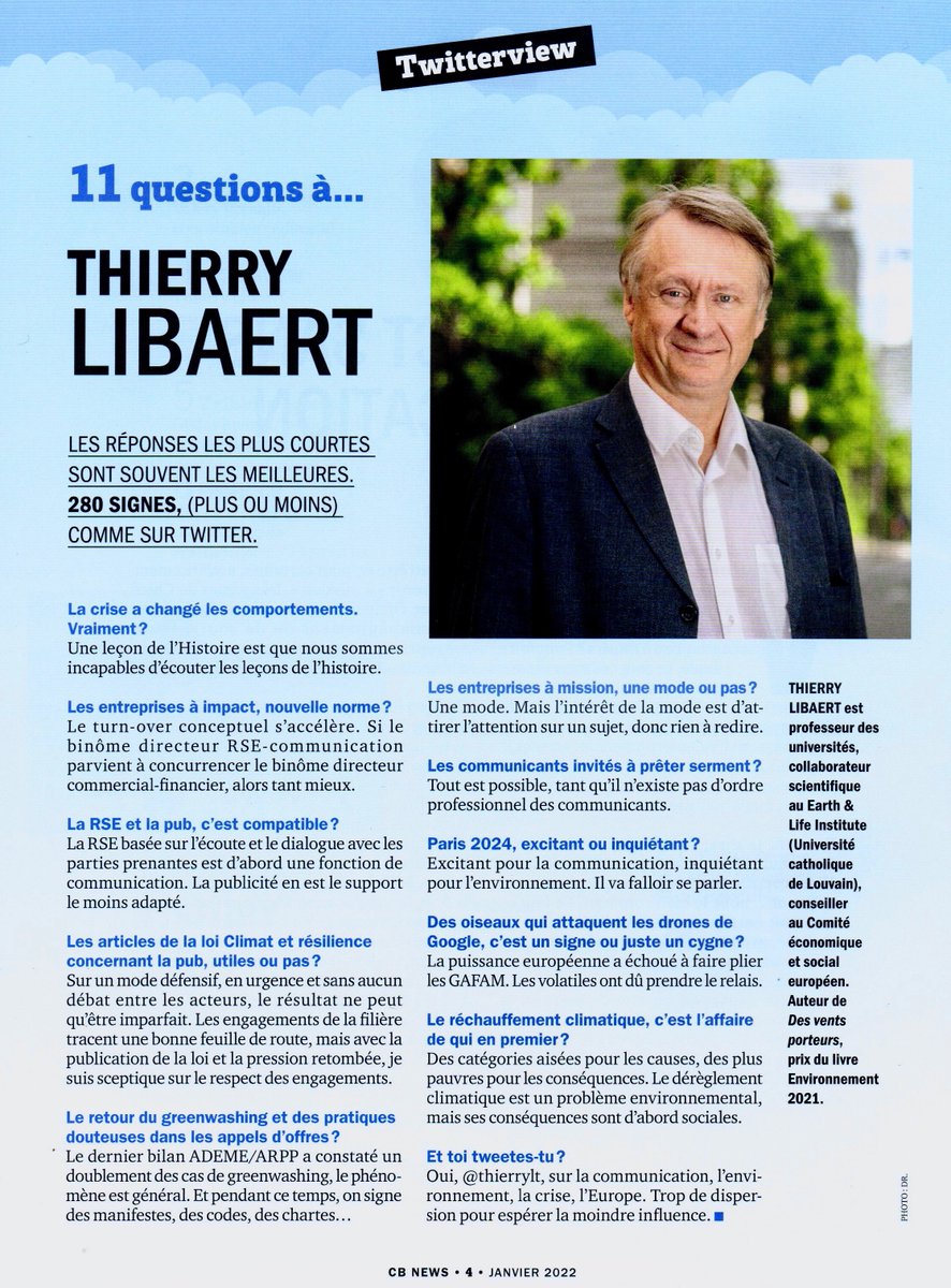 Thierrylt's tweet photo. Parce que les réponses les plus courtes sont parfois les meilleures. La Twitterview sur la #RSE, la #Pub, les #JO, la #crise et les oiseaux qui attaquent des drones. https://t.co/NWQk79Yd5n