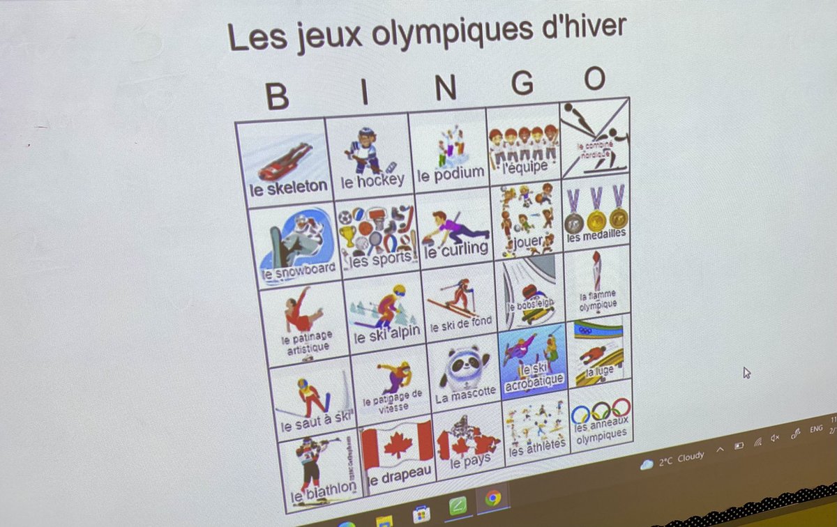 emily_goold's tweet photo. BINGO “Les Olympiques” avec les 5/6e @P2Moss #BingoBaker #Olympics #ocsbFSL https://t.co/6heIIDYRex