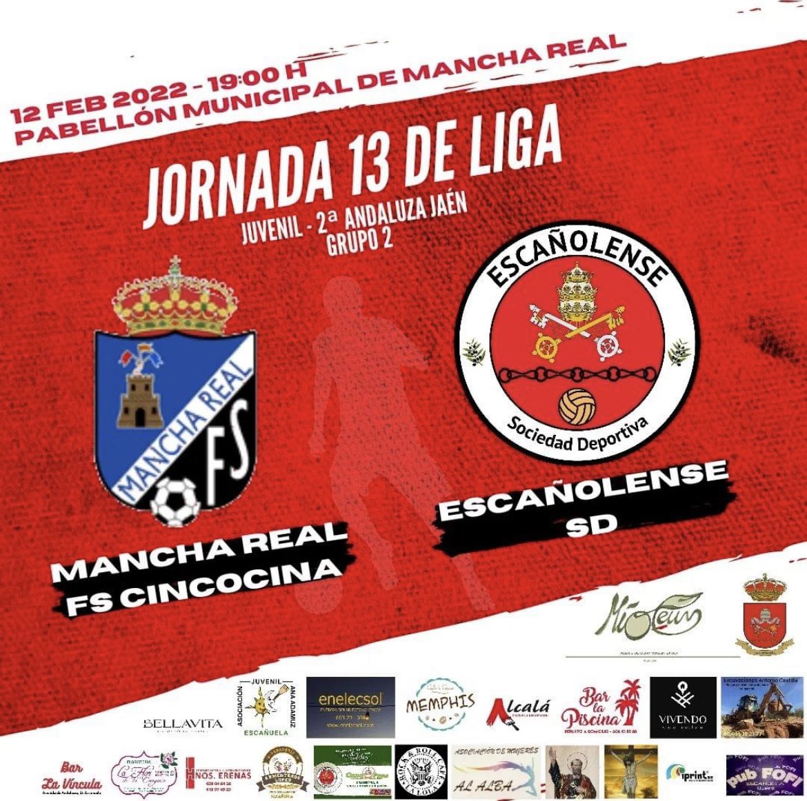 #SÉNIOR
⚽ JORNADA 12 DE LIGA ⚽
🆚 <a href="/laboba/">sara</a>
📅 Domingo, 13/02/2022
🕖 19:30 horas
🏟️ Pabellón Municipal de la Bobadilla de Alcaudete

#JUVENIL
⚽ JORNADA 13 DE LIGA ⚽ 
🆚 @mancharealfs_juvenil
📅 Sábado, 12/02/2022
🕖 19:00 horas
🏟️ Pabellón Municipal de Mancha Real