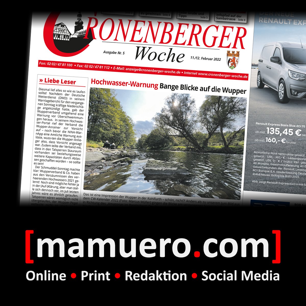 Zuerst im Kalender 2022 der <a href="/cw_redaktion/">Cronenberger Woche</a>, heute auch auf der Titelseite der Print-Ausgabe – die bereits hier von Twitter bekannte Impression vom Wupperufer in der Kohlfurth...

#Online #Print #Redaktion #SocialMedia #Wuppertal #Cronenberg #Solingen #Remscheid #Wupper #Kohlfurth