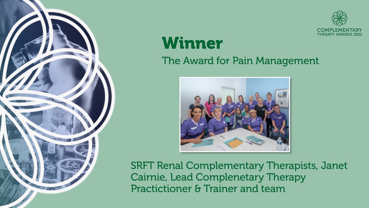 Congratulations to Janet Cairnie &amp; the team at Salford Royal Foundation NHS Trust, worthy winners of the Award for Pain Management! <a href="/CairnieJanet/">janet cairnie</a> 
<a href="/Integrative_HC/">Integrative Health Convention</a> <a href="/CollegeofMed/">College of Medicine</a> <a href="/ukhealthradio/">UK Health Radio™</a> #CompTherapyStars