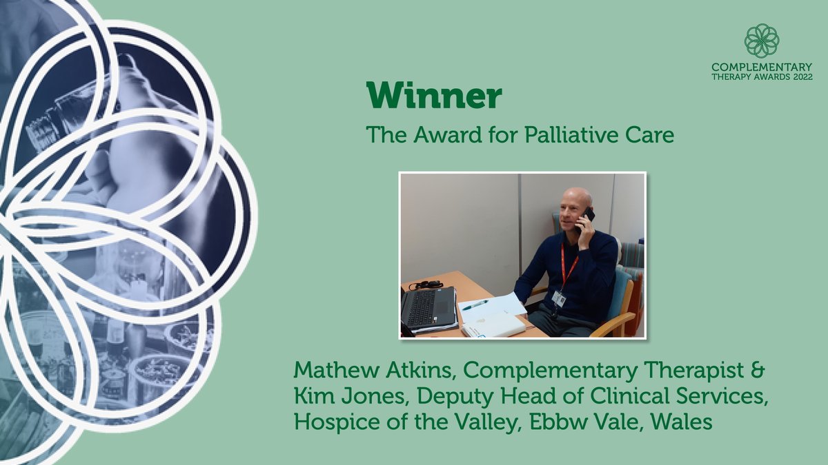 Our congratulations to Mathew Atkins &amp; Kim Jones, complementary therapists, Hospice of the Valley, Ebbw Vale, Wales, winners of the Award for Palliative Care – great work! <a href="/HOTVFundraising/">Hospice of the Valleys</a> 
<a href="/Integrative_HC/">Integrative Health Convention</a> <a href="/CollegeofMed/">College of Medicine</a> <a href="/ukhealthradio/">UK Health Radio™</a> 
#CompTherapyStars