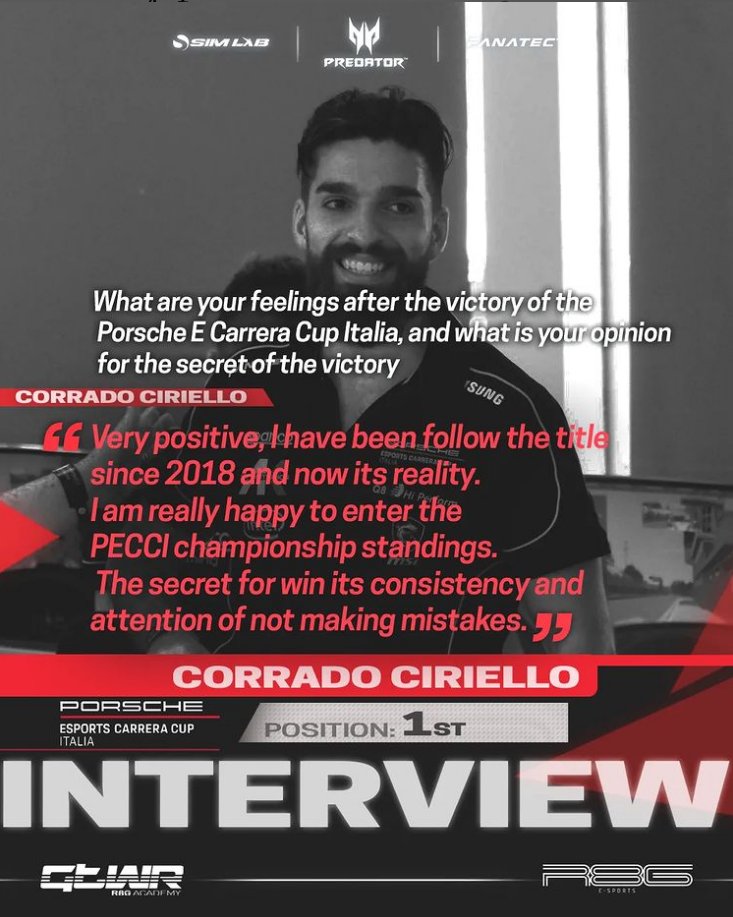 A different post than usual, complete interview of the Esports Carrera Cup Italia champion: Corrado Ciriello!!!
GO GTWR !!! ❤️