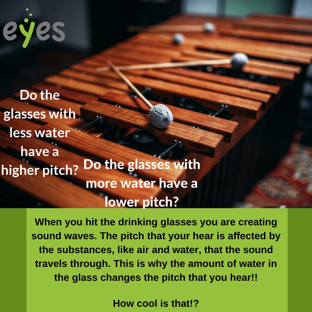 Did you know that the pitch you hear depends a lot of the substances, like water, air, or drywall, that the sound you hear has to travel through? Don't forget to send us your experimentation @EYESYouth so that we can enjoy the music that you can make with science!