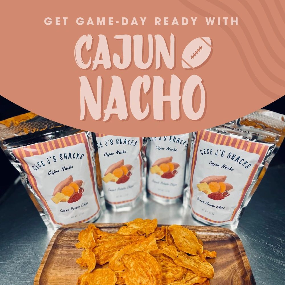 SnacksCece's tweet photo. Get ready for the big game with a delicious sweet potato snack! These chips are flavored with a Cajun nacho seasoning for a great game day snack. Shop our website or on Amazon. https://t.co/snEbFIqPv9 https://t.co/HI4bS0Tbyt