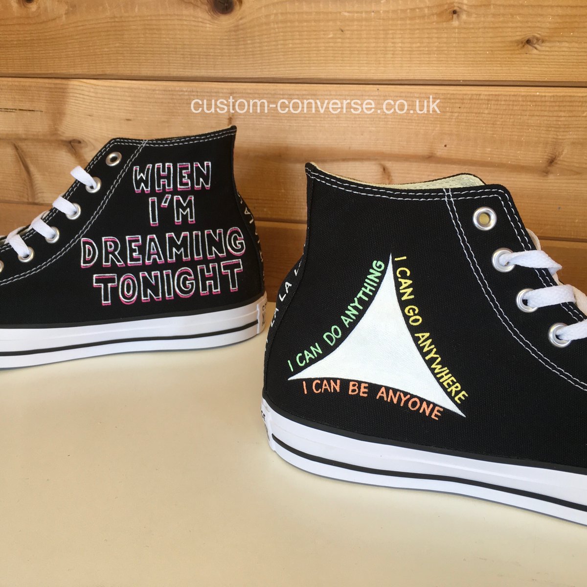 CustomConverse's tweet photo. New to the website 🚨
Distorted Light Beam high tops, as featured kindly on @bastille @bastilledan instagram stories today❤️ 

Personalise your pair with your favourite lyrics from #gmft

https://t.co/mSfNYzaDtu https://t.co/UvJoeTMGvv