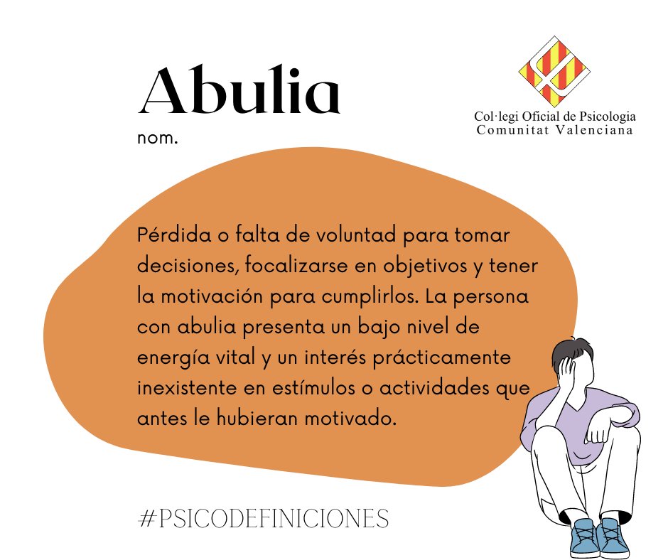 COPCV's tweet photo. Empezamos con un nuevo reto para nuestros seguidores/as. ¿Conocías esta palabra? 🙃. Podéis aportar las vuestras y cada semana publicaremos una nueva. #psicodefiniciones #abulia https://t.co/LTAKjiZrT5