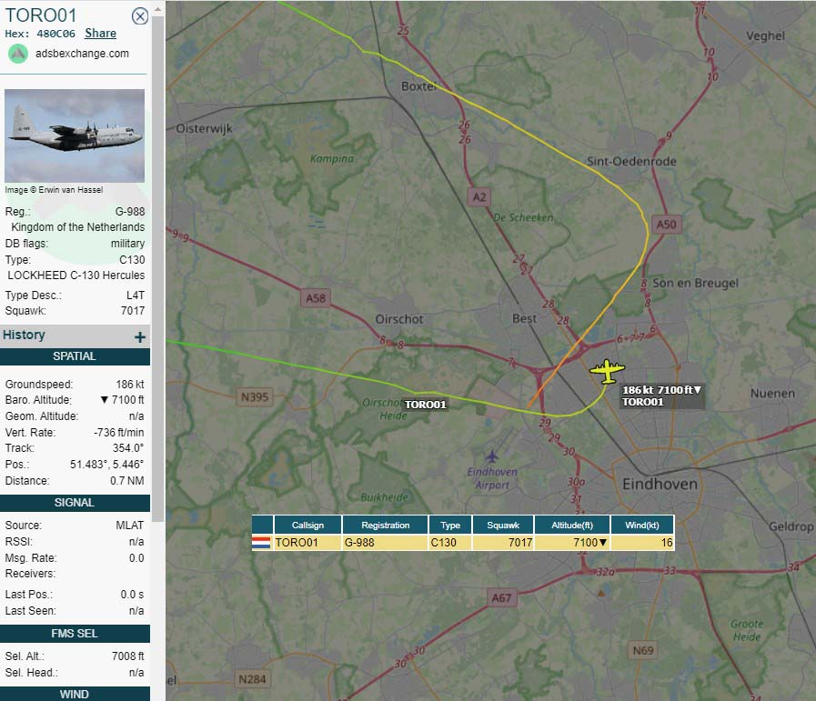 EHEH_Spotter's tweet photo. 🇳🇱Royal Netherlands Air Force Lockheed C-130H Hercules (G-988, #480C06) as flight #TORO01 FL070 ☀️--> ☁️ 

#NLspot https://t.co/ihtg1pwfsL