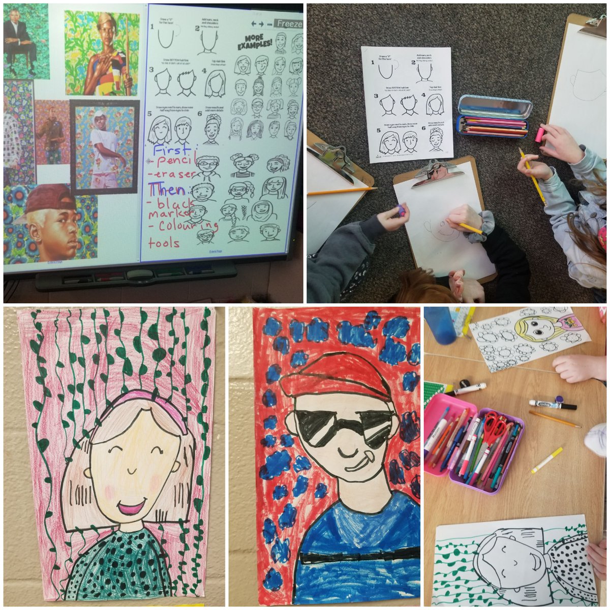 Today's artist study was on Kehinde Wiley! Ss learned about realism paintings, and how to draw a portrait! So many great observations came from looking at his beautiful art. <a href="/ThamesfordPS/">Thamesford_PS</a> #BlackHistoryMonth
