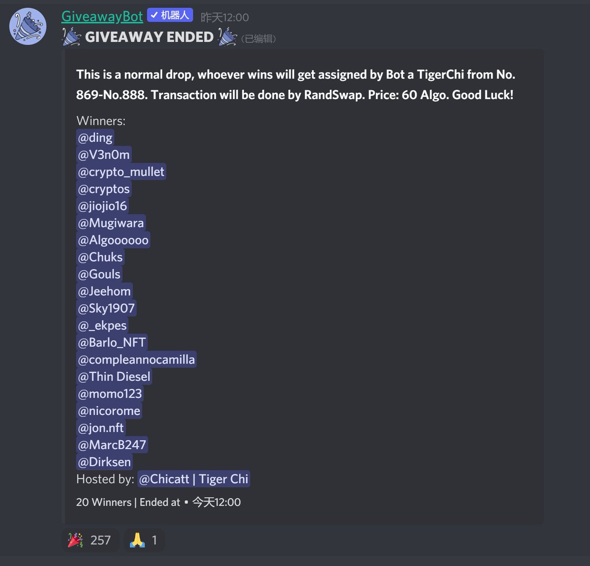 TigerChiClub's tweet photo. Another round of shuffe is completed, huge congratulations to the winners! Don't be disappointed TigerFam if you haven't won once, we will have a real #Valentigers' day next monday and spread some real tiger love . Stay tuned! #NFTCommunity #Algorand #TigerChi #NFT #ValentinesDay https://t.co/d3e6K9XDzX