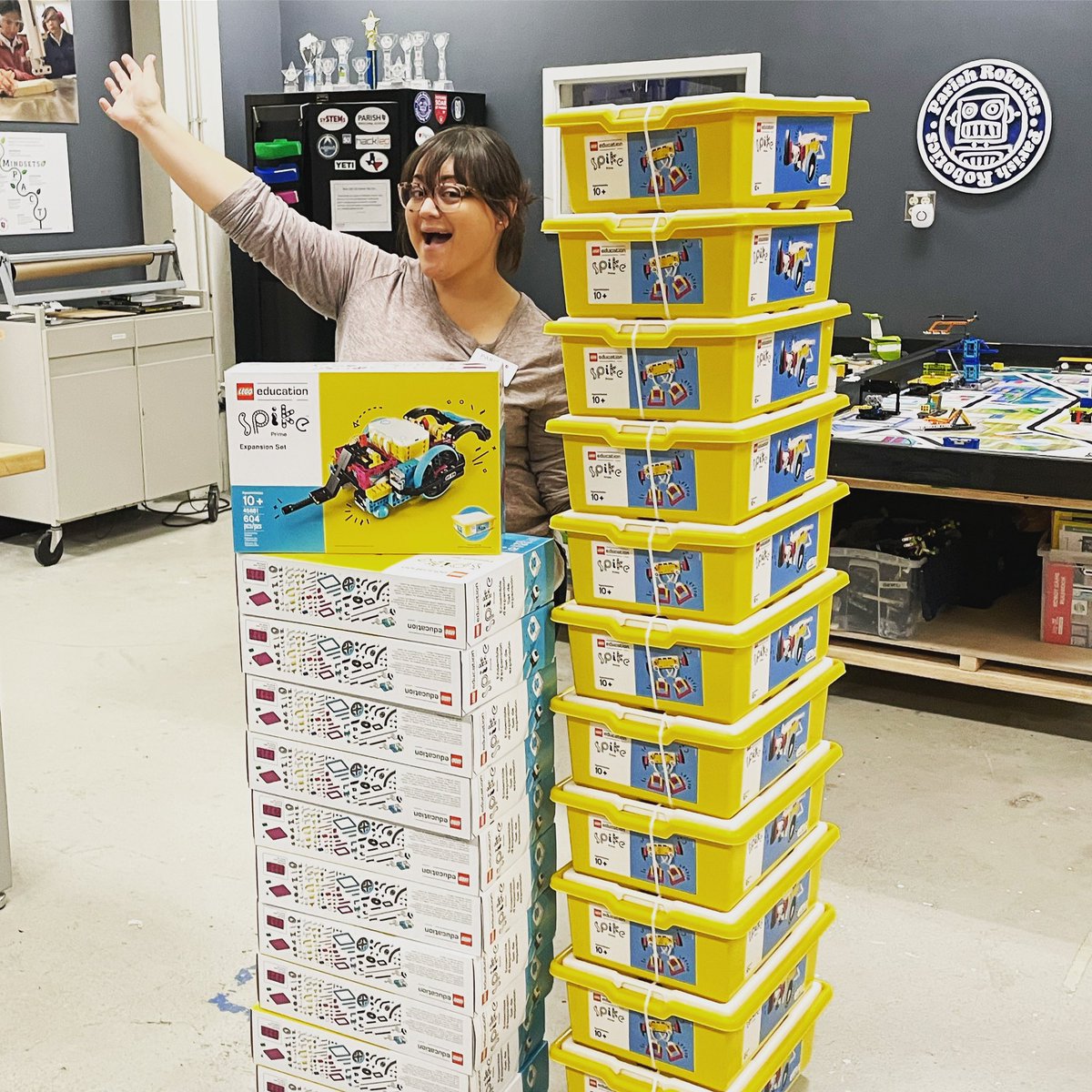 Look what showed up in the Design Den! Brand new Spike Prime Robots from @LEGO! Can’t wait to bust these open! #parishstem <a href="/parishepiscopal/">Parish Episcopal</a> <a href="/firstlegoleague/">FIRST LEGO League</a> <a href="/JMakins79/">Jennifer Makins</a> #STEM #STEMeducation #Robotics #f