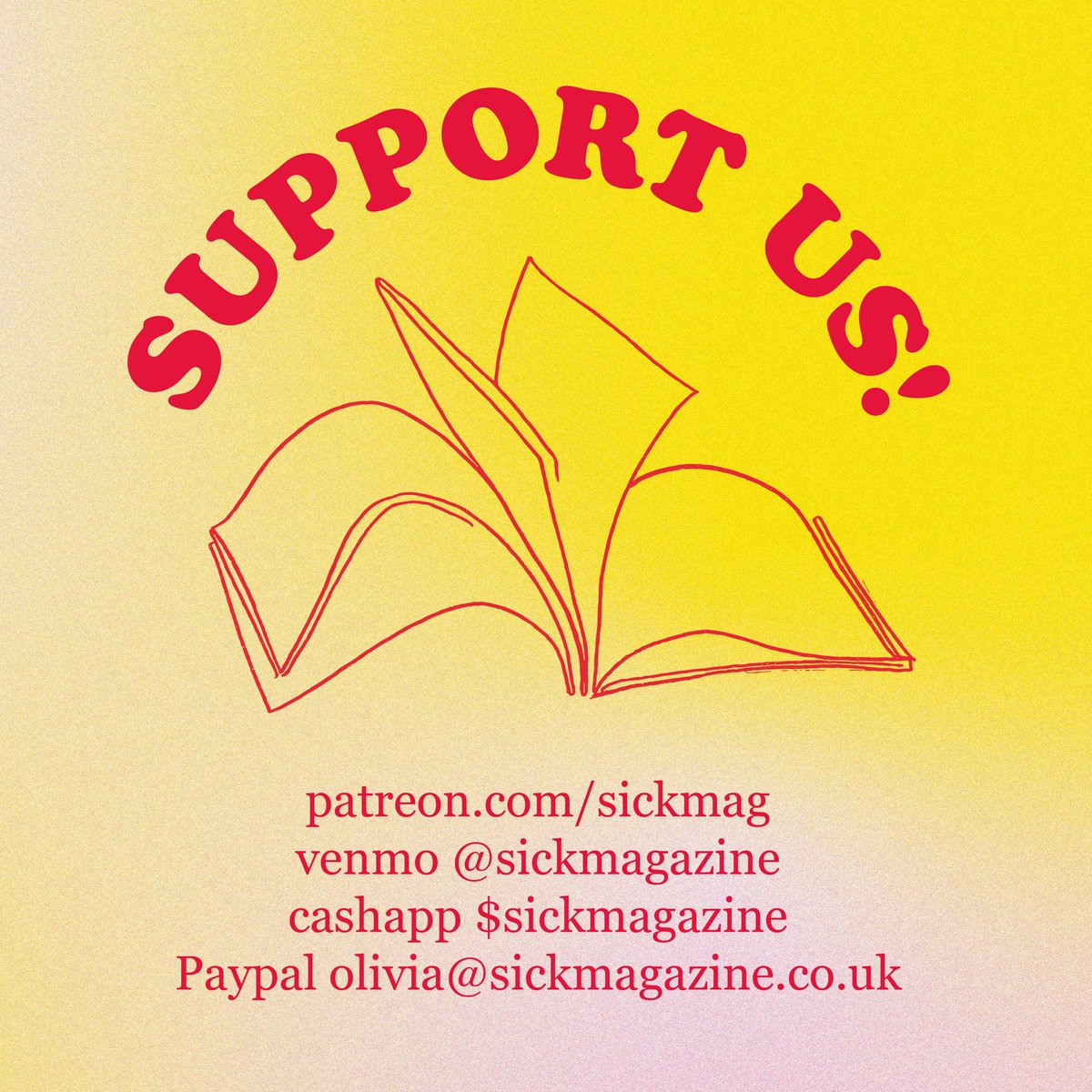 aSICKmagazine's tweet photo. We are about halfway to our funding goal for issue 4 💛💥 ~ £500 to go! Please support &amp; share to help us continue publishing for disabled writers &amp; artists! https://t.co/aXs5cNgPVS