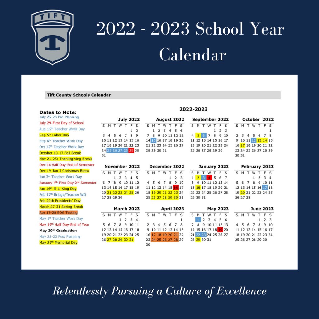 Tift County Schools on Twitter "The calendar for the 20222023 school