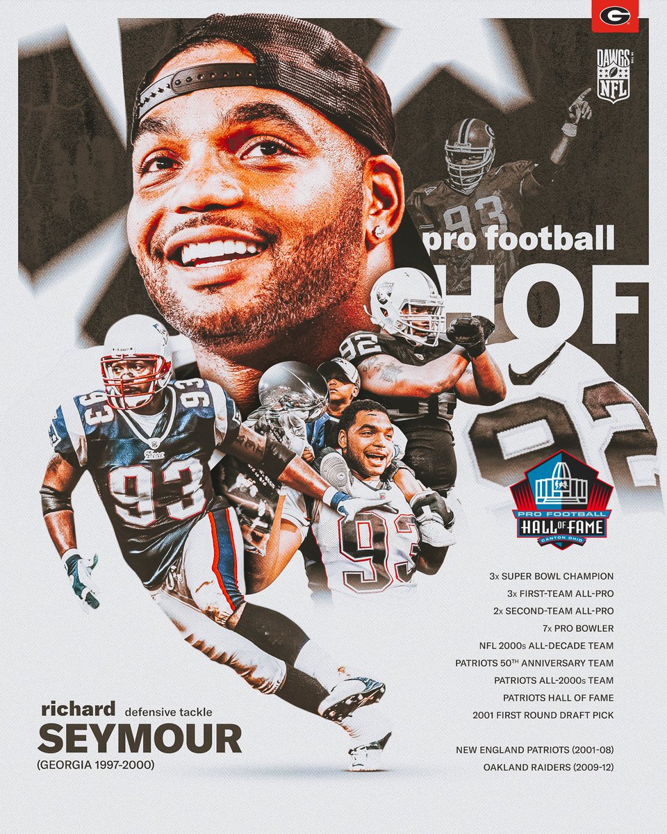 Georgia Football (@georgiafootball) on Twitter photo Congratulations to the newest member of the <a href="/ProFootballHOF/">Pro Football Hall of Fame</a>‼️
<a href="/BigSey93/">Richard Seymour</a> is officially heading to Canton.
#DawgsInTheNFL #GoDawgs Congratulations to the newest member of the <a href="/ProFootballHOF/">Pro Football Hall of Fame</a>‼️
<a href="/BigSey93/">Richard Seymour</a> is officially heading to Canton.
#DawgsInTheNFL #GoDawgs