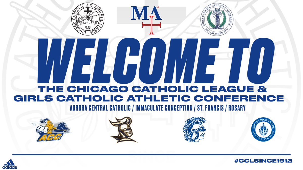 Marmion Academy Athletics would like to welcome Aurora Central Catholic, Immaculate Conception, and St. Francis to the CCL. We also welcome Rosary on joining the Girls Catholic Athletic Conference! <a href="/pchabura/">Paul Chabura</a> @acc_chargers  <a href="/SFHS_Spartans/">St. Francis H.S. College Prep</a> <a href="/ICCatholicPrep/">IC Catholic Prep</a> <a href="/RosaryAurora/">Rosary College Prep</a>