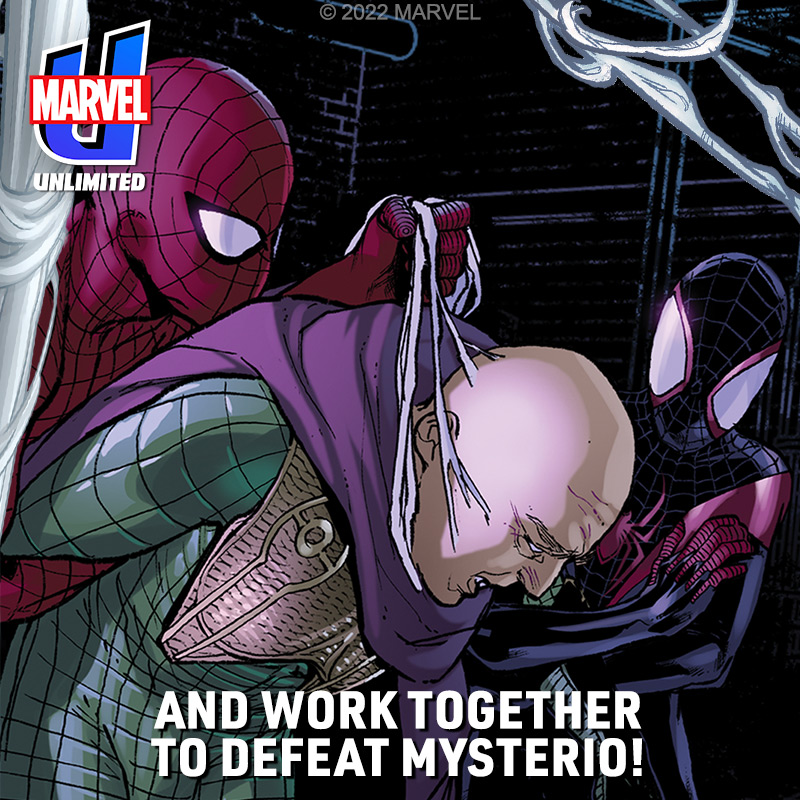 MarvelComicsHQ's tweet photo. Read how Miles Morales met Peter Parker for the first time in 'Spider-Men’! 🕸 Experience the hit 2012 series in vertical format designed for your device on Marvel Unlimited.