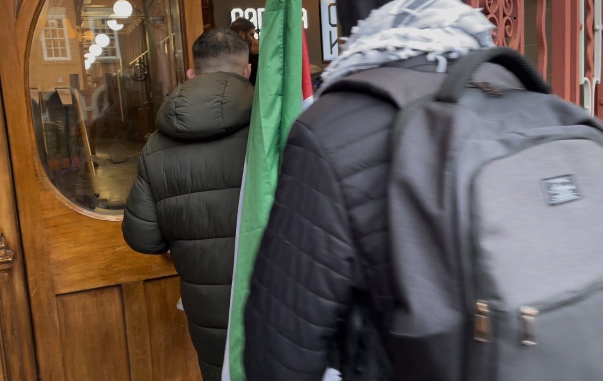 Photos of today's action to #boycottpuma occupying the Manchester @puma offices for the sponsorship of the racist Israeli Football Association